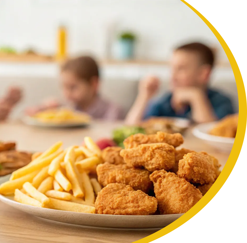 Elicious snacks served with fries