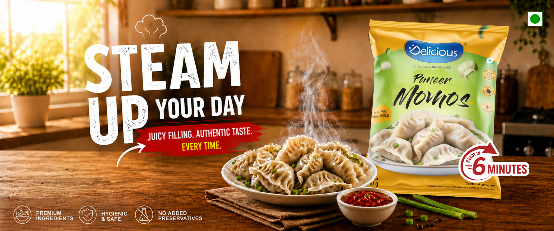 Steam up your day with Elicious paneer momos.